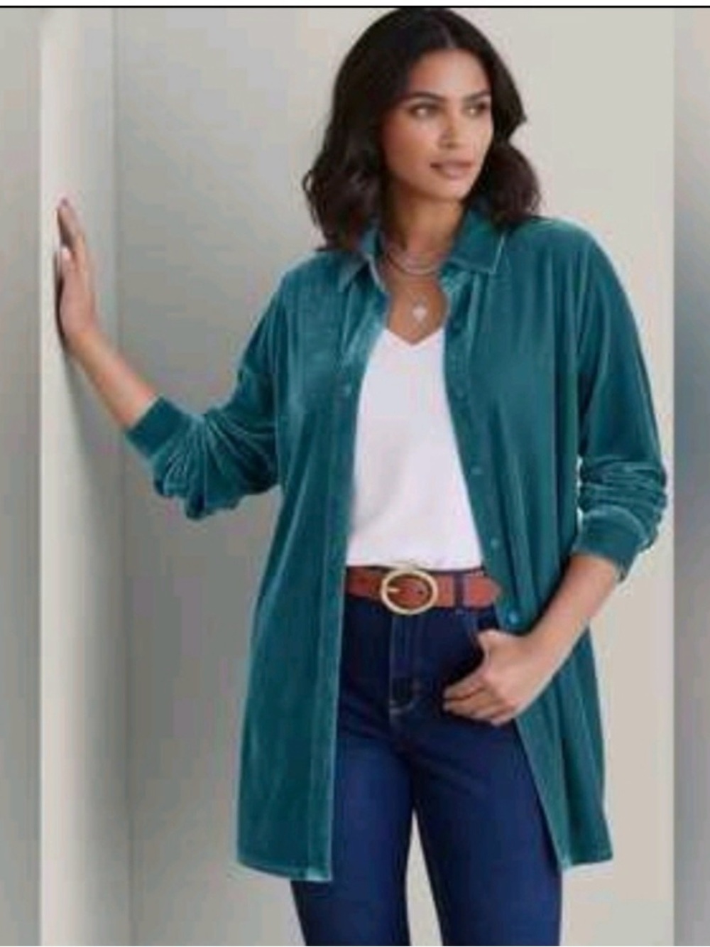 Soft Surroundings green velvet Button-Front Tunic Small